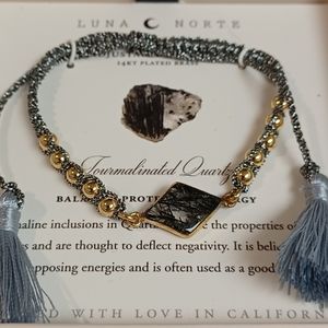 LUNA NORTE NATURAL TOURMALINATED QUARTZ GEMSTONES W/ TASSELS ADJUSTABLE STRING